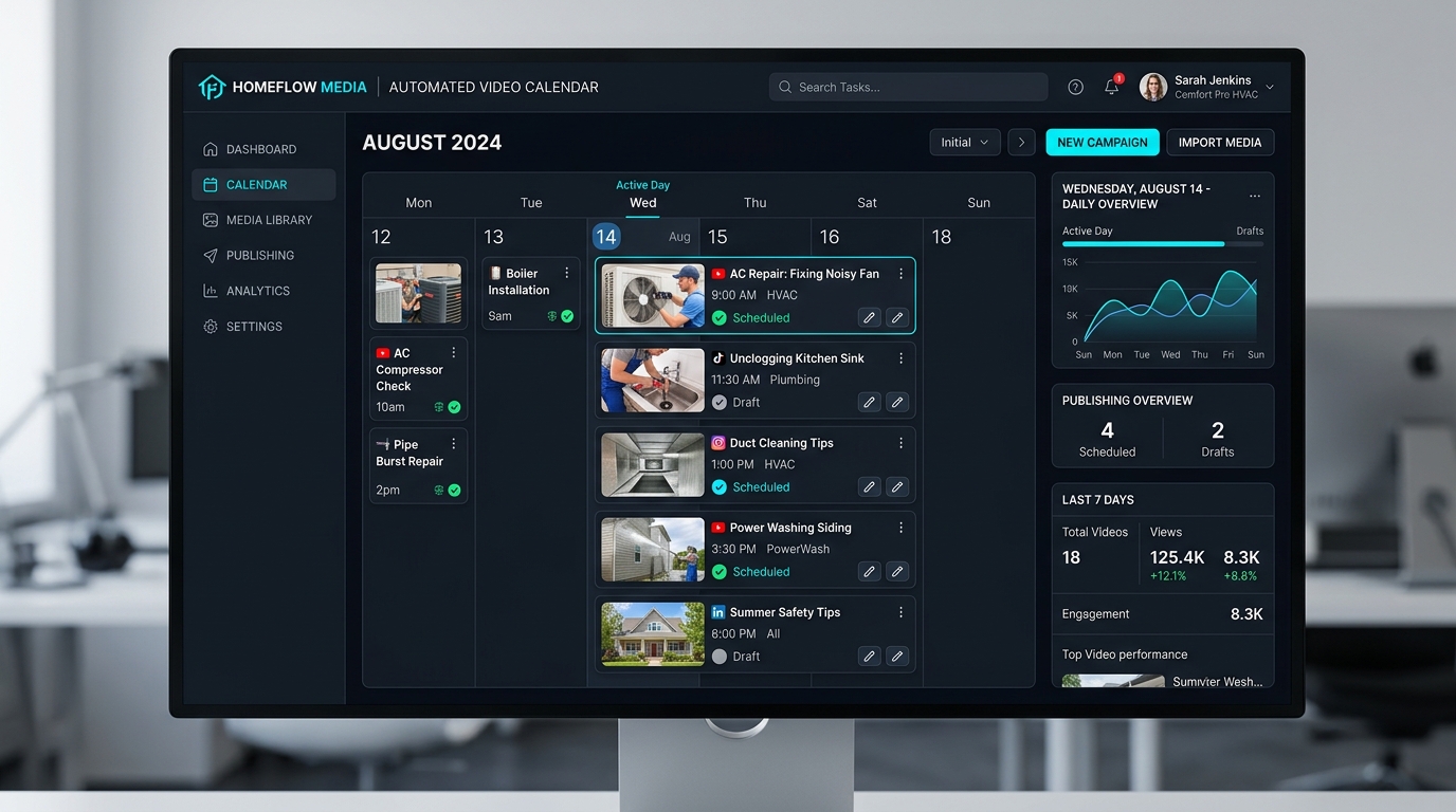 Home services daily video calendar dashboard