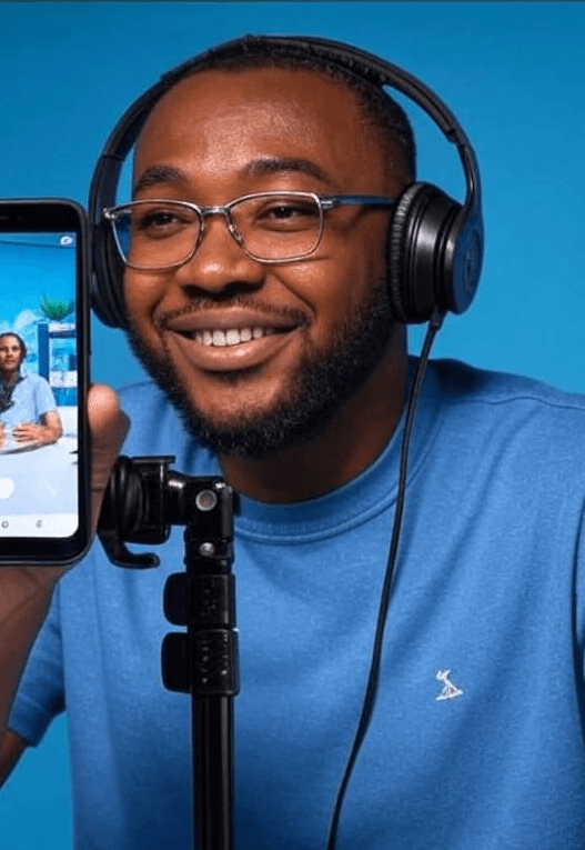 A creator filming a short video
