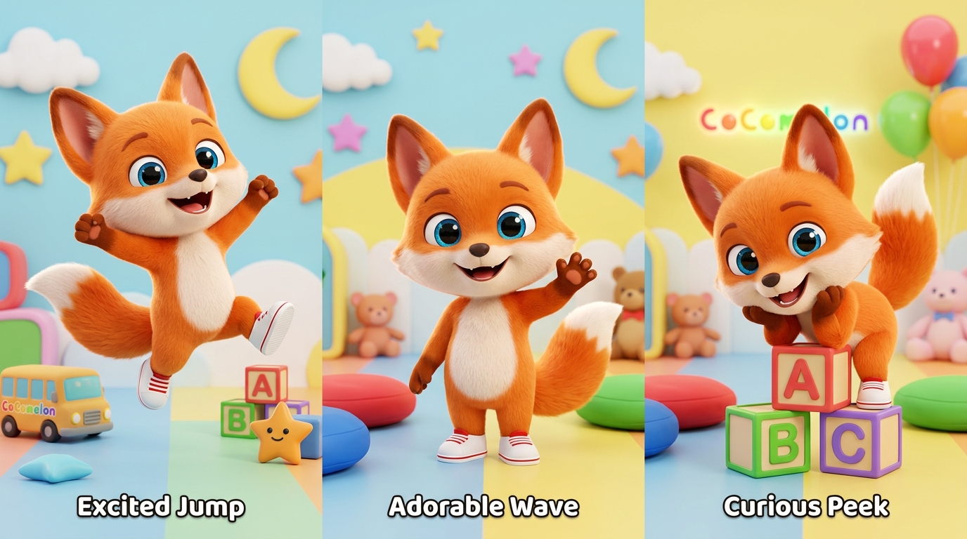 Consistent 3D cartoon character generated across multiple poses