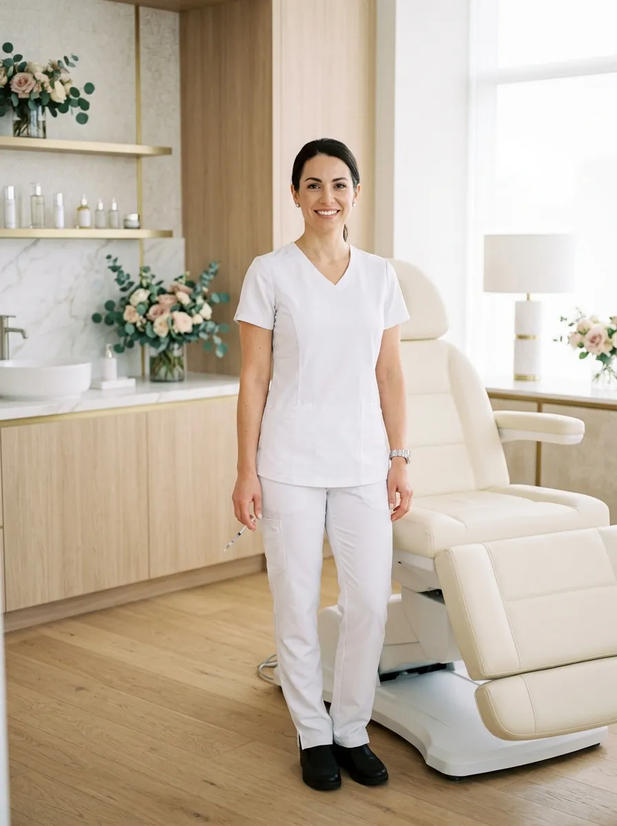 Nurse injector in a bright medical spa treatment room