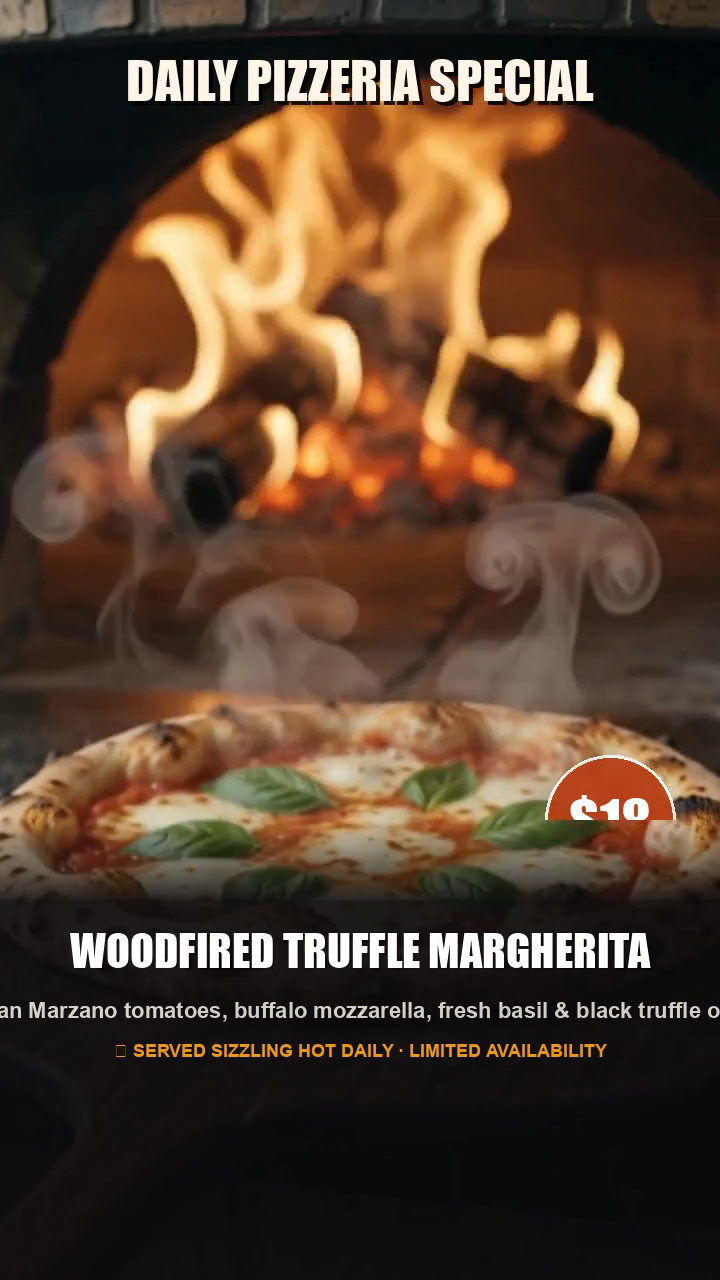 Pizzaiolo sliding fresh pizza out of woodfired brick oven